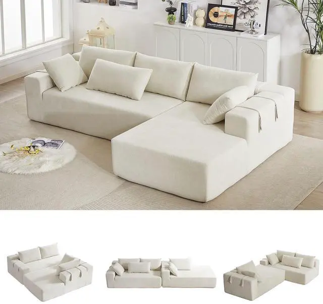 Main image of 108" Modular Sectional Sofa, Convertible L-Shaped Couch with 6 Pillows, Modern Chenille 3-Seater Deep-Seated Cloud Couch for Living Room, No Assembly Required (Beige, Right-Facing Chaise)