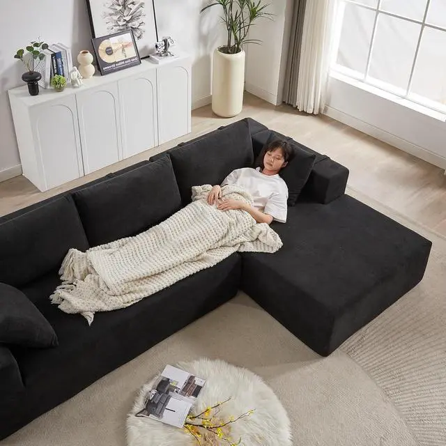 Alt view image 7 of 7 - 108" Modular Sectional Sofa, Convertible L-Shaped Couch with 6 Pillows, Modern Chenille 3-Seater Deep-Seated Cloud Couch for Living Room, No Assembly Required (Black, Right-Facing Chaise)