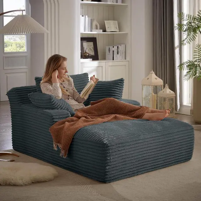 Main image of 49.2"Oversized Chaise Lounge Chair Indoor,Corduroy Boneless Reading Chair with 3 Pillows,Deep Seat Cloud Sofa Bed,Comfy Modern Sleeper Chairs in Box for Living Room Bedroom,No Assembly(Dark Grey)