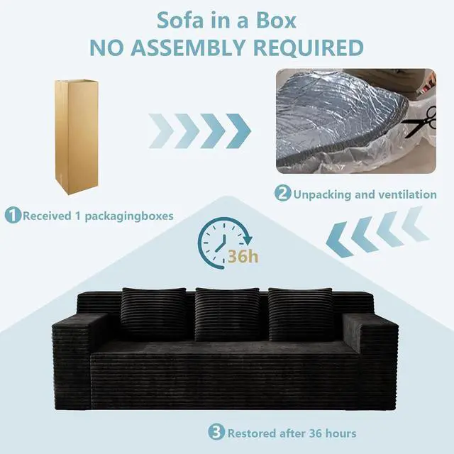 Alt view image 7 of 7 - 71"Cloud Loveseat Sofa,Modern 2-Seater Boneless Couch with 3 Pillows & Side Pocket,Soft Corduroy Love seat,Compressed Foam,Deep Seat,No Assembly for Living Room,Bedroom,Apartment(Flat Handrail,Black)
