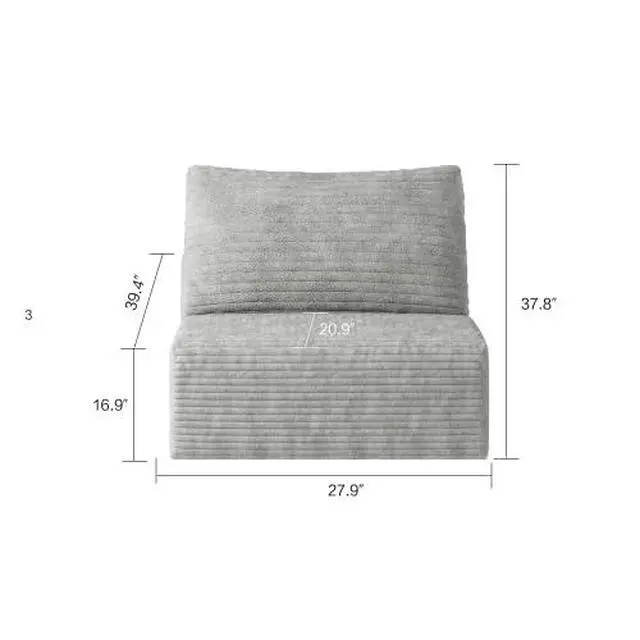 Alt view image 2 of 2 - 27.9" Modular Sectional Sofa, Comfy Corduroy Single Seater Sofa, Compression Cushions for Living Room, No Assembly Required (Grey)