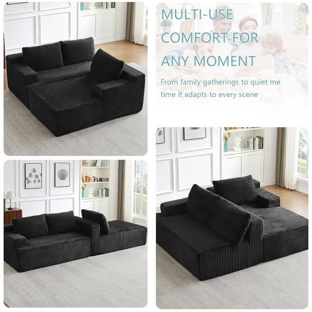 Alt view image 7 of 7 - 96" Cloud Sectional Couch with L-Shape Chaise, Modern Corduroy Boneless Couch for Living Room,Memory Foam Sofa with Deep Seat,No Assembly Required (Black,Right-Facing Chaise)