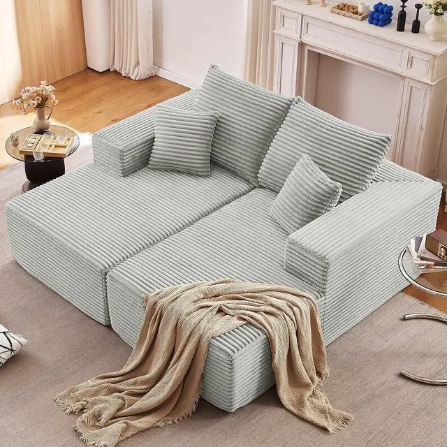 Alt view image 2 of 7 - 75"Oversized Chaise Lounge Chair,Sectional Double Lounge Chaise with Pillows, Upholstered Corduroy Boneless Lounge Chair,Fluffy Modern Loveseat Sleeper Sofa for Living Room Bedroom(Light Grey)