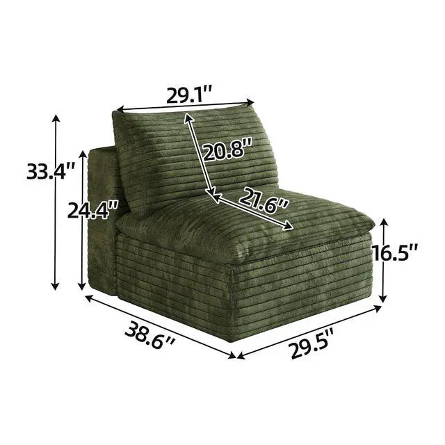 Alt view image 2 of 3 - 39.4" Modular Sectional Sofa, Comfy Corduroy Single Seater Sofa, Compression Cushions for Living Room, No Assembly Required (Green)