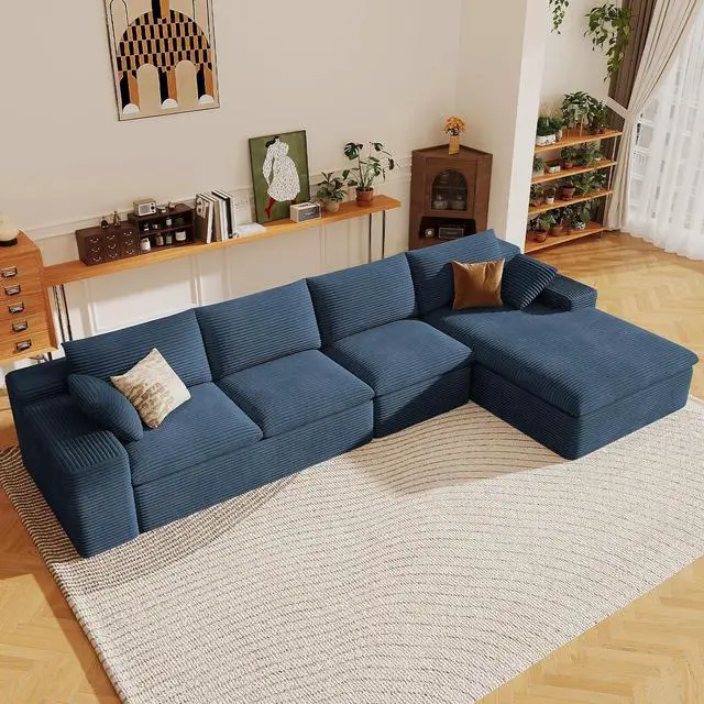 Main image of 136" Cloud Sectional Couch with L-Shape Chaise, Modern Corduroy Viral Boneless Sofa for Living Room,Memory Foam Couches in a Box with Deep Seat,No Assembly Required (Blue,Right-Facing Chaise)