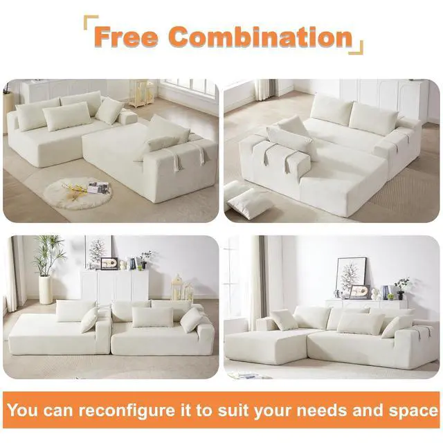 Alt view image 5 of 7 - 108" Modular Sectional Sofa, Convertible L-Shaped Couch with 6 Pillows, Modern Chenille 3-Seater Deep-Seated Cloud Couch for Living Room, No Assembly Required (Beige, Right-Facing Chaise)
