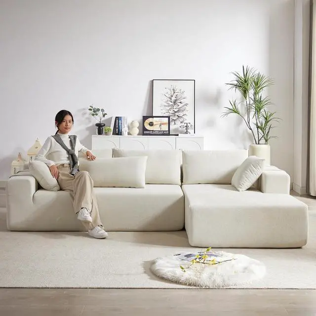Alt view image 6 of 7 - 108" Modular Sectional Sofa, Convertible L-Shaped Couch with 6 Pillows, Modern Chenille 3-Seater Deep-Seated Cloud Couch for Living Room, No Assembly Required (Beige, Right-Facing Chaise)