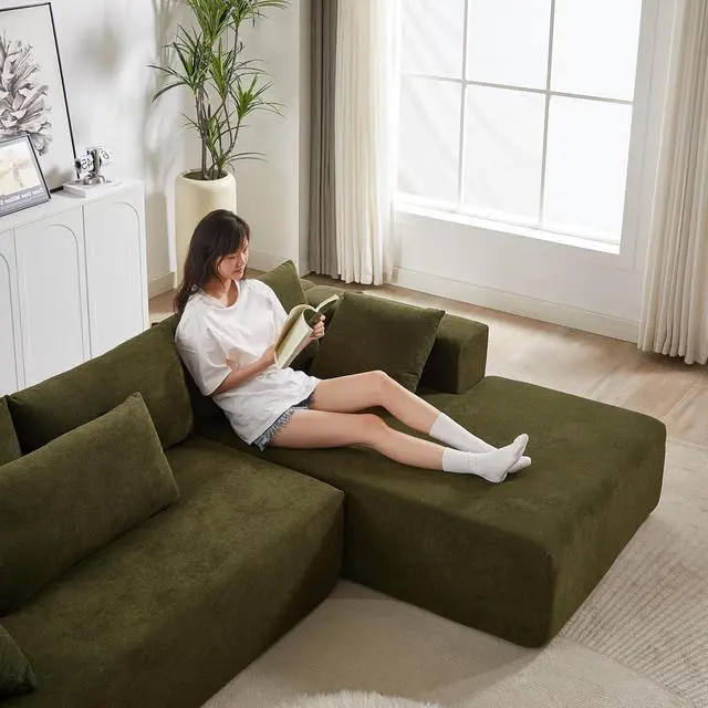 Alt view image 2 of 7 - 108" Modular Sectional Sofa, Convertible L-Shaped Couch with 6 Pillows, Modern Chenille 3-Seater Deep-Seated Cloud Couch for Living Room, No Assembly Required (Green, Right-Facing Chaise)