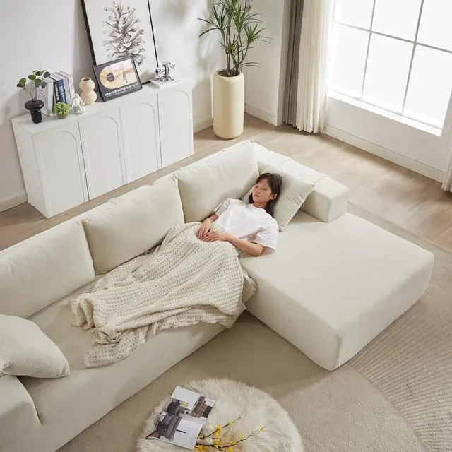 Alt view image 7 of 7 - 108" Modular Sectional Sofa, Convertible L-Shaped Couch with 6 Pillows, Modern Chenille 3-Seater Deep-Seated Cloud Couch for Living Room, No Assembly Required (Beige, Right-Facing Chaise)