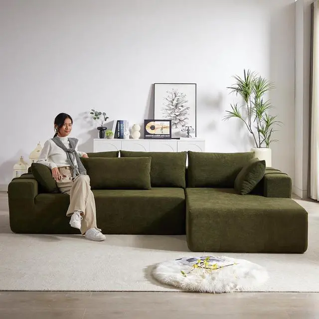 Alt view image 6 of 7 - 108" Modular Sectional Sofa, Convertible L-Shaped Couch with 6 Pillows, Modern Chenille 3-Seater Deep-Seated Cloud Couch for Living Room, No Assembly Required (Green, Right-Facing Chaise)