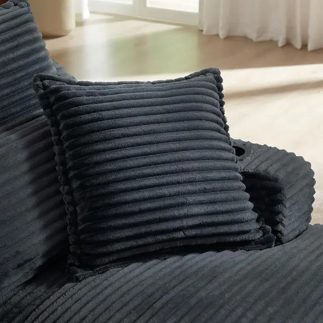Alt view image 5 of 7 - 47.2"Oversized Chaise Lounge Chair Indoor,Corduroy Boneless Reading Chair with Cup Holder,Deep Seat Cloud Sofa Bed,Comfy Modern Sleeper Chairs in Box for Living Room Bedroom,No Assembly (Dark Grey)
