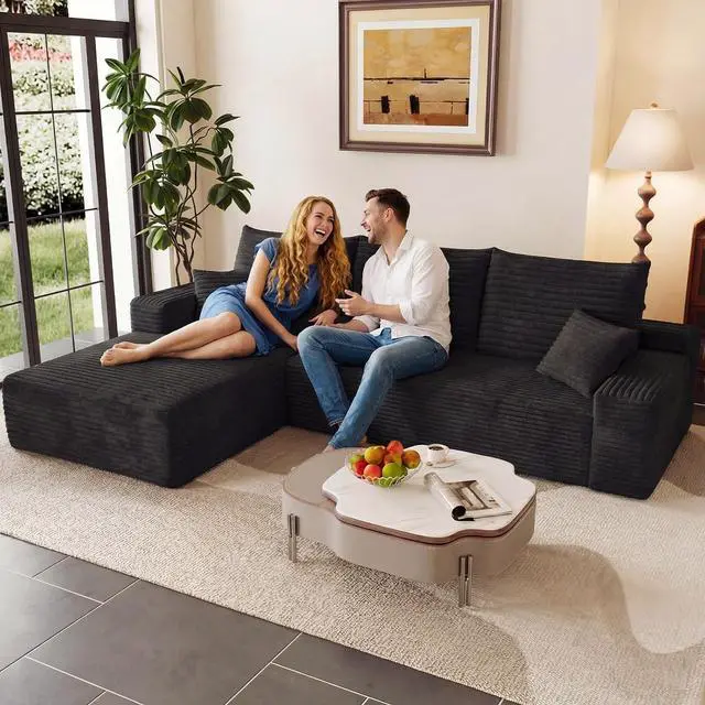 Main image of 95" Cloud Sectional Couch with L-Shape Chaise, Modern Corduroy Boneless Couch for Living Room,Memory Foam Sofa with Deep Seat,No Assembly Required (Black,Left-Facing Chaise)