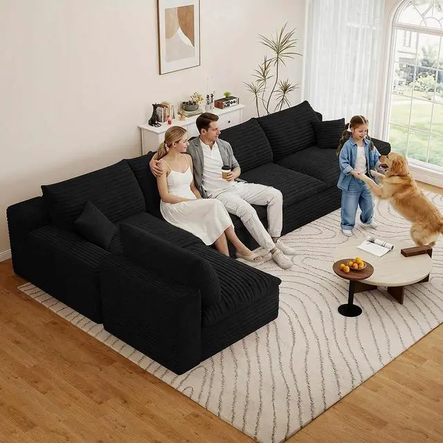 Main image of 136" Oversized Cloud Sectional Couch with L-Shaped Chaise,5-Seater Corduroy Viral Boneless Sofa,Memory Foam Couches in a Box with Deep Seat for Living Room,No Assembly Required, Black