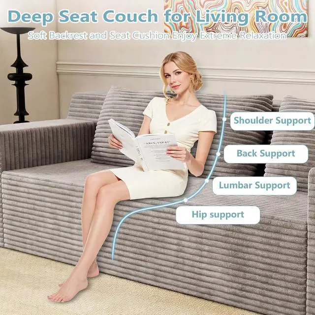 Alt view image 3 of 7 - 71"Cloud Loveseat Sofa,Modern 2-Seater Boneless Couch with 3 Pillows & Side Pocket,Soft Corduroy Love seat,Compressed Foam,Deep Seat,No Assembly for Living Room,Bedroom,Apartment(Flat Handrail,Camel)
