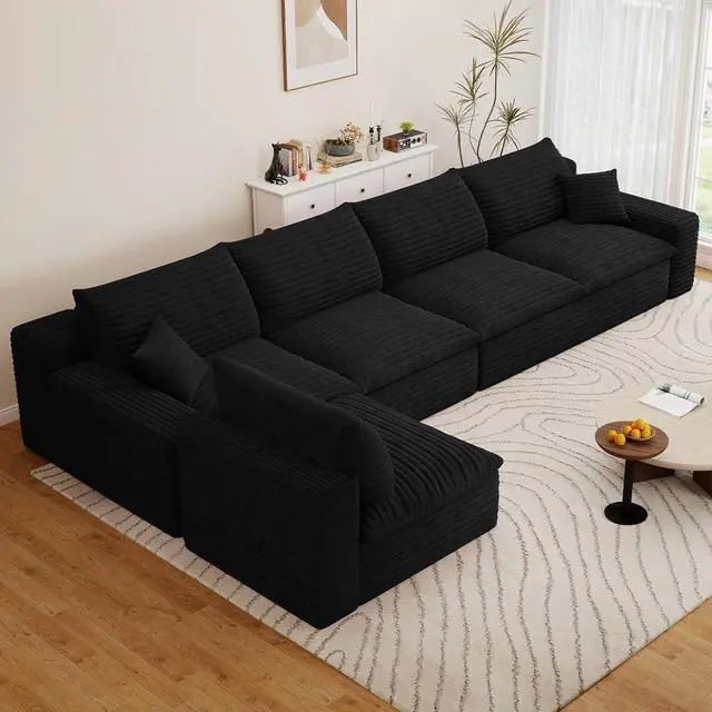 Alt view image 3 of 7 - 136" Oversized Cloud Sectional Couch with L-Shaped Chaise,5-Seater Corduroy Viral Boneless Sofa,Memory Foam Couches in a Box with Deep Seat for Living Room,No Assembly Required, Black