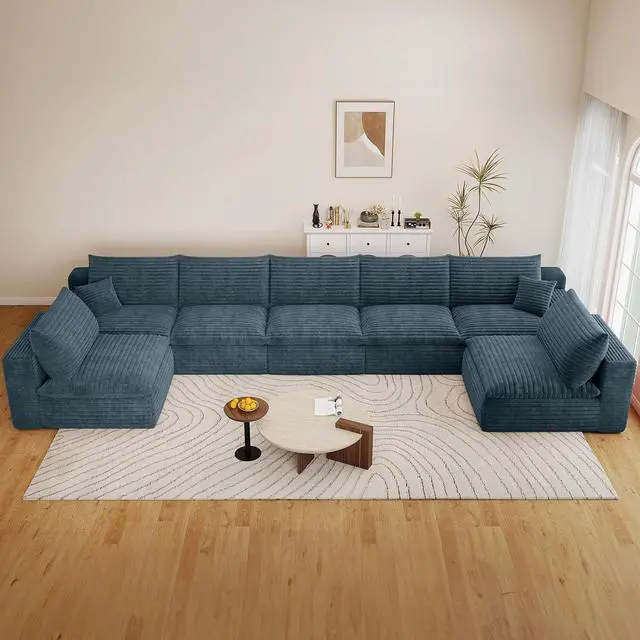 Main image of 165" Oversized Cloud Sectional Couch with U-Shaped Chaise,7-Seater Corduroy Viral Boneless Sofa,Memory Foam Couches in a Box with Deep Seat for Living Room,No Assembly Required,Blue