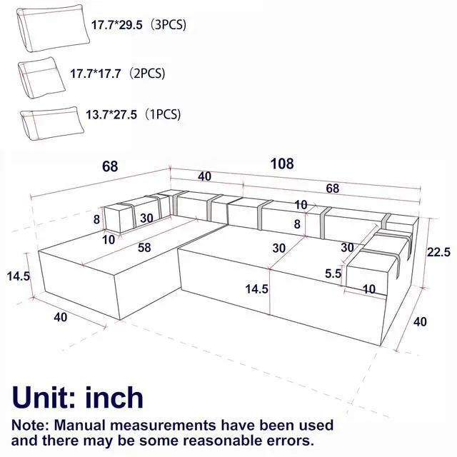 Alt view image 3 of 7 - 108" Modular Sectional Sofa, Convertible L-Shaped Couch with 6 Pillows, Modern Chenille 3-Seater Deep-Seated Cloud Couch for Living Room, No Assembly Required (Black, Left-Facing Chaise)