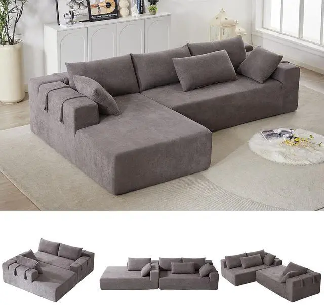 Main image of 108" Modular Sectional Sofa, Convertible L-Shaped Couch with 6 Pillows, Modern Chenille 3-Seater Deep-Seated Cloud Couch for Living Room, No Assembly Required (Grey, Left-Facing Chaise)