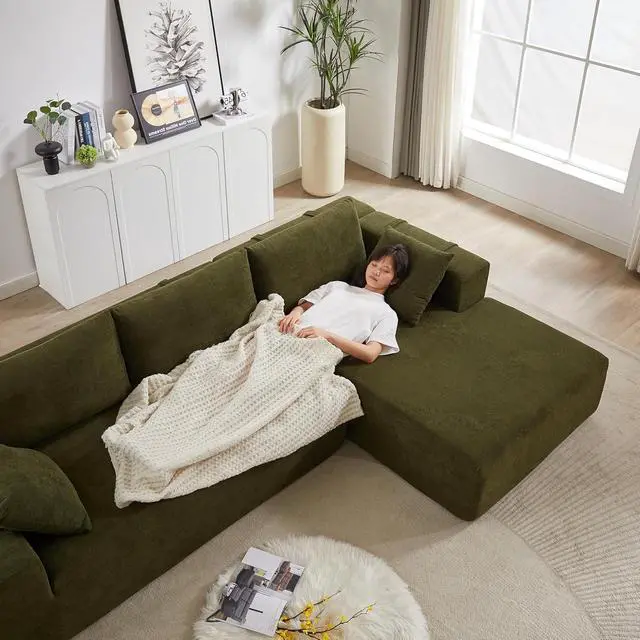 Alt view image 7 of 7 - 108" Modular Sectional Sofa, Convertible L-Shaped Couch with 6 Pillows, Modern Chenille 3-Seater Deep-Seated Cloud Couch for Living Room, No Assembly Required (Green, Right-Facing Chaise)