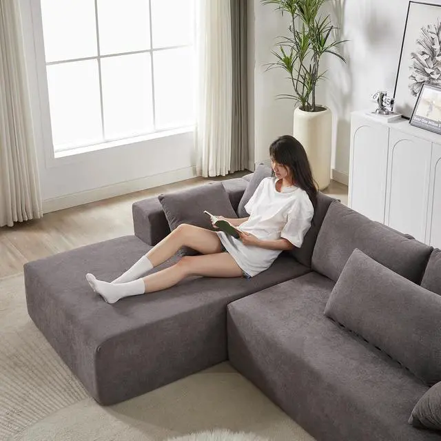 Alt view image 2 of 7 - 108" Modular Sectional Sofa, Convertible L-Shaped Couch with 6 Pillows, Modern Chenille 3-Seater Deep-Seated Cloud Couch for Living Room, No Assembly Required (Grey, Left-Facing Chaise)