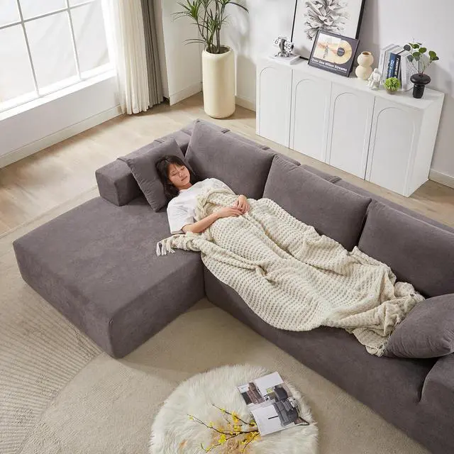 Alt view image 7 of 7 - 108" Modular Sectional Sofa, Convertible L-Shaped Couch with 6 Pillows, Modern Chenille 3-Seater Deep-Seated Cloud Couch for Living Room, No Assembly Required (Grey, Left-Facing Chaise)