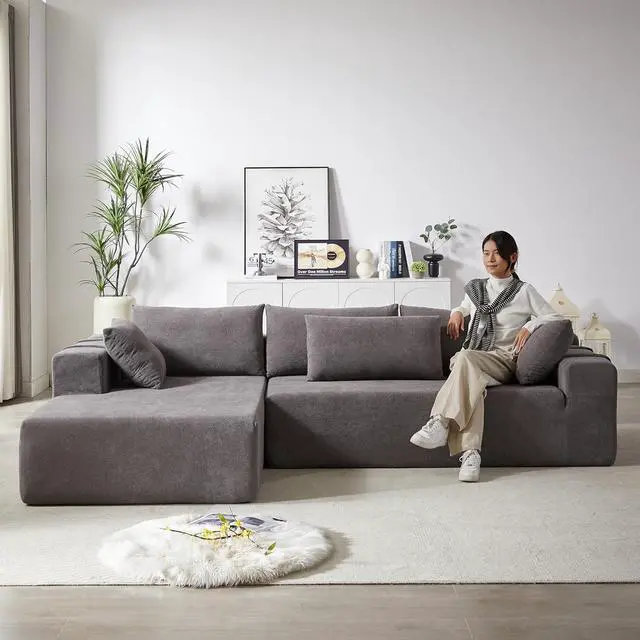 Alt view image 6 of 7 - 108" Modular Sectional Sofa, Convertible L-Shaped Couch with 6 Pillows, Modern Chenille 3-Seater Deep-Seated Cloud Couch for Living Room, No Assembly Required (Grey, Left-Facing Chaise)
