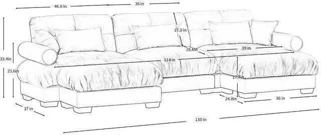 Alt view image 2 of 6 - 130" Modular Sectional Sofa with 2 Ottomans,Oversized 3-Seater Couch with Waist & Throw Pillows,Comfy Velvet Deep Seat Upholstered Sofa for Living Room,Bedroom(Olive Green, 3-Seater with Ottomans)