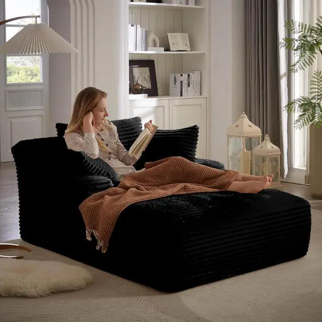 Main image of 49.2" Oversized Chaise Lounge Chair Indoor,Corduroy Boneless Reading Chair with 3 Pillows,Deep Seat Cloud Sofa Bed,Comfy Modern Sleeper Chairs in Box for Living Room Bedroom,No Assembly(Black)