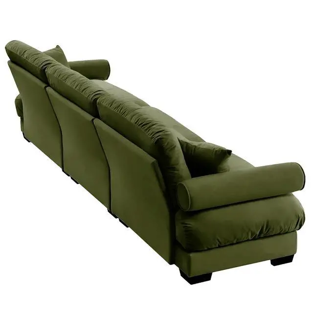 Alt view image 6 of 6 - 130" W Modular Sectional Sofa, Oversized 3-Seater Couch with Waist & Throw Pillows, Comfy Velvet Deep Seat Upholstered Sofa for Living Room, Apartment & Bedroom (Olive Green, 3-Seater)
