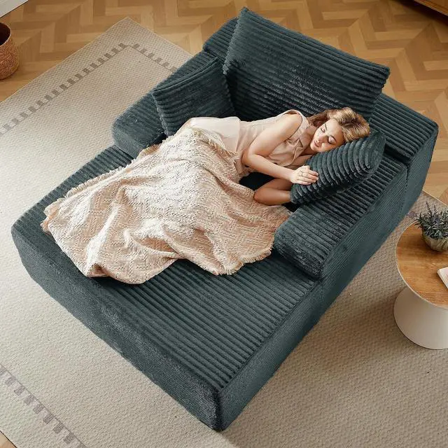 Main image of 50"Oversized Chaise Lounge Chair Indoor,Corduroy Boneless Reading Chair with 3 Pillows,Deep Seat Cloud Sofa Bed,Comfy Modern Sleeper Chairs in Box for Living Room Bedroom,No Assembly(Dark Grey)