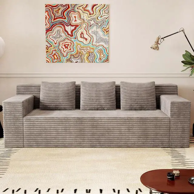 Alt view image 7 of 7 - 71"Cloud Loveseat Sofa,Modern 2-Seater Boneless Couch with 3 Pillows & Side Pocket,Soft Corduroy Love seat,Compressed Foam,Deep Seat,No Assembly for Living Room,Bedroom,Apartment(Flat Handrail,Camel)