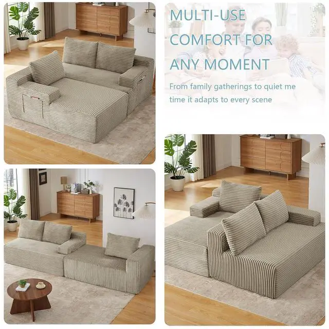 Alt view image 7 of 7 - 96" Boneless Couches for Living Room,Cloud Sectional Couch with L-Shape Chaise, Modular Corduroy Memory Foam Sofa with Deep Seat for Apartment, No Assembly Required(Camel,Left-Facing Chaise)
