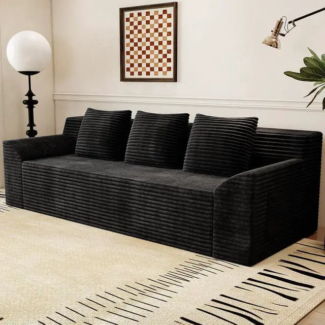 Alt view image 5 of 7 - 71"Cloud Loveseat Sofa,Modern 2-Seater Boneless Couch with 3 Pillows & Side Pocket,Soft Corduroy Loveseat,Compressed Foam,Deep Seat,No Assembly for Living Room,Bedroom,Apartment(Tilted Armrest,Black)