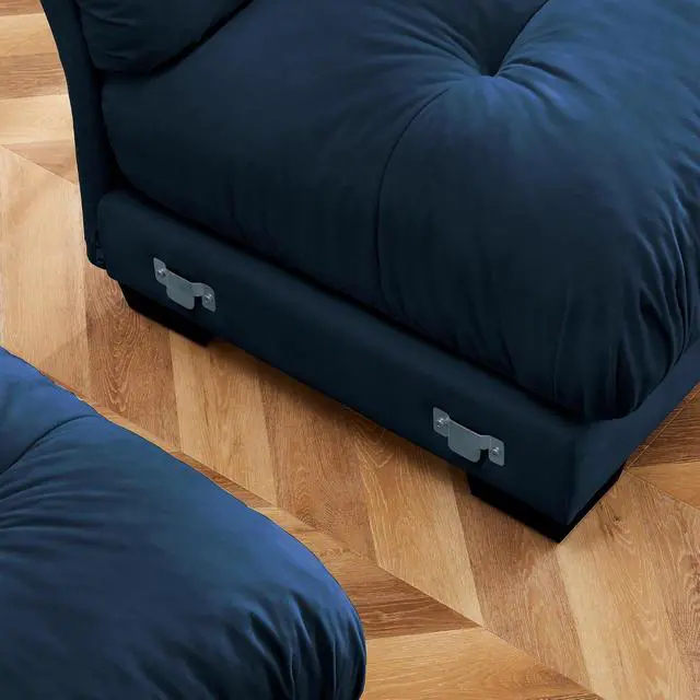 Alt view image 5 of 6 - 130" W Modular Sectional Sofa with Ottoman, Oversized 3-Seater Couch with Waist & Throw Pillows, Comfy Velvet Deep Seat Upholstered Sofa for Living Room, Apartment(Blue,3-Seater with Ottoman)