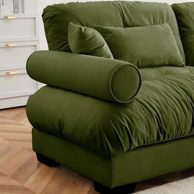 Alt view image 6 of 6 - 166"W Modular Sectional Sofa with Ottoman, Oversized 4-Seater Couch with Waist & Throw Pillows,Comfy Velvet Deep Seat Upholstered Sofa for Living Room,Apartment(Olive Green,4-Seater with Ottoman)