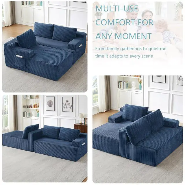 Alt view image 4 of 7 - 96" Cloud Sectional Couch with L-Shape Chaise, Modern Corduroy Boneless Couch for Living Room,Memory Foam Sofa with Deep Seat,No Assembly Required (Blue,Left-Facing Chaise)