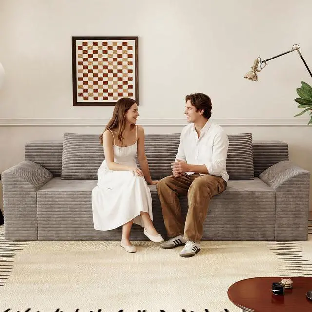 Main image of 71"Cloud Loveseat Sofa,Modern 2-Seater Boneless Couch with 3Pillows & Side Pocket,Soft Corduroy Loveseat,Compressed Foam,Deep Seat,No Assembly for Living Room,Bedroom,Apartment(Tilted Armrest, Camel)