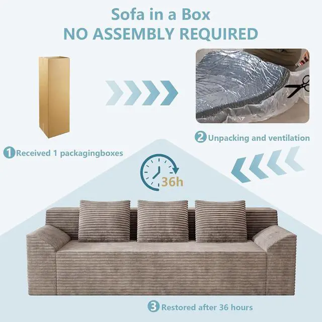 Alt view image 7 of 7 - 71"Cloud Loveseat Sofa,Modern 2-Seater Boneless Couch with 3Pillows & Side Pocket,Soft Corduroy Loveseat,Compressed Foam,Deep Seat,No Assembly for Living Room,Bedroom,Apartment(Tilted Armrest, Camel)