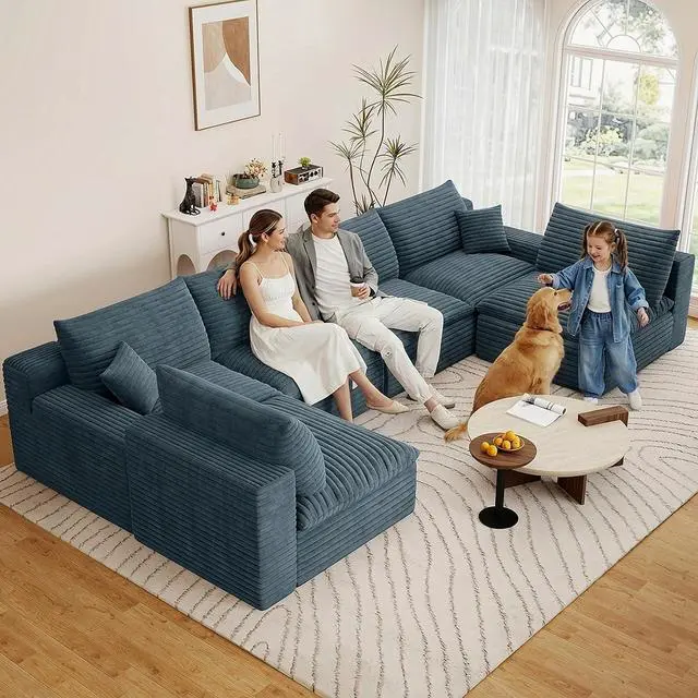 Main image of 136" Oversized Cloud Sectional Couch with U-Shaped Chaise,6-Seater Corduroy Viral Boneless Sofa,Memory Foam Couches in a Box with Deep Seat for Living Room,No Assembly Required, Blue