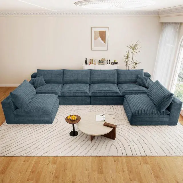 Alt view image 3 of 7 - 136" Oversized Cloud Sectional Couch with U-Shaped Chaise,6-Seater Corduroy Viral Boneless Sofa,Memory Foam Couches in a Box with Deep Seat for Living Room,No Assembly Required, Blue