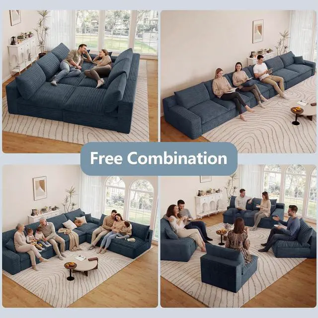 Alt view image 4 of 7 - 136" Oversized Cloud Sectional Couch with U-Shaped Chaise,6-Seater Corduroy Viral Boneless Sofa,Memory Foam Couches in a Box with Deep Seat for Living Room,No Assembly Required, Blue