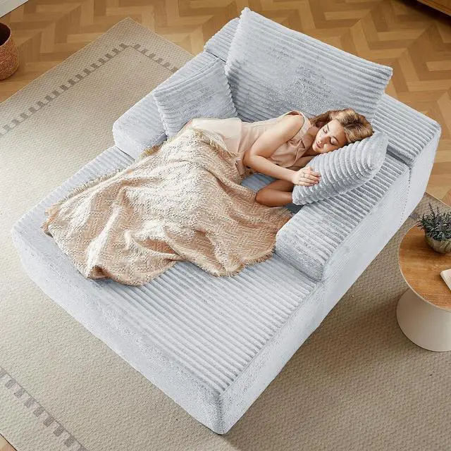 Main image of 50"Oversized Chaise Lounge Chair Indoor,Corduroy Boneless Reading Chair with 3 Pillows,Deep Seat Cloud Sofa Bed,Comfy Modern Sleeper Chairs in Box for Living Room Bedroom,No Assembly(Light Grey)