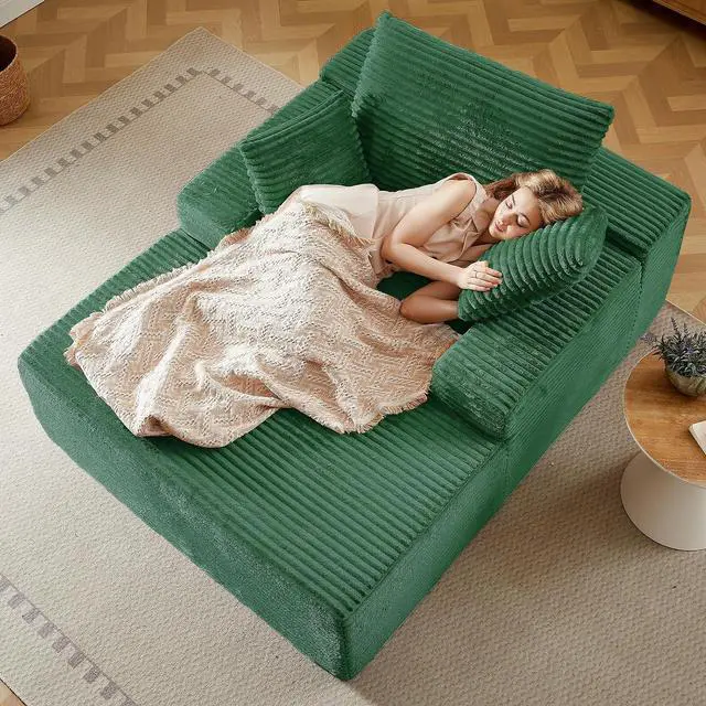 Main image of 50" Oversized Chaise Lounge Chair Indoor,Corduroy Boneless Reading Chair with 3 Pillows,Deep Seat Cloud Sofa Bed,Comfy Modern Sleeper Chairs in Box for Living Room Bedroom,No Assembly(Green)