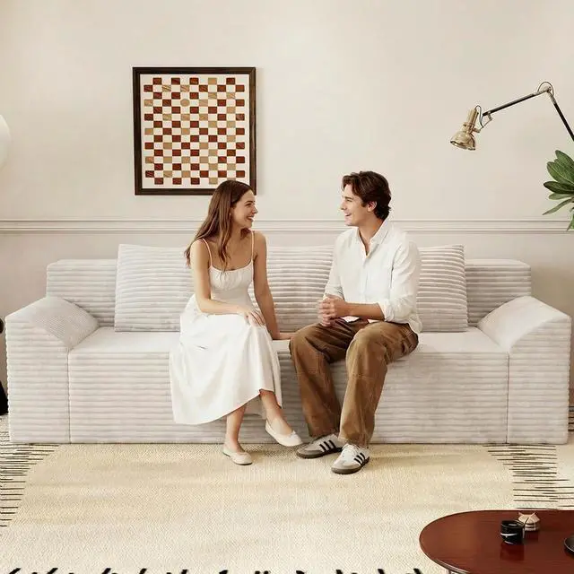 Main image of 71"Cloud Loveseat Sofa,Modern 2-Seater Boneless Couch with 3Pillows & Side Pocket,Soft Corduroy Loveseat,Compressed Foam,Deep Seat,No Assembly for Living Room,Bedroom,Apartment(Tilted Armrest, White)