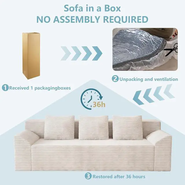 Alt view image 6 of 7 - 71"Cloud Loveseat Sofa,Modern 2-Seater Boneless Couch with 3Pillows & Side Pocket,Soft Corduroy Loveseat,Compressed Foam,Deep Seat,No Assembly for Living Room,Bedroom,Apartment(Tilted Armrest, White)