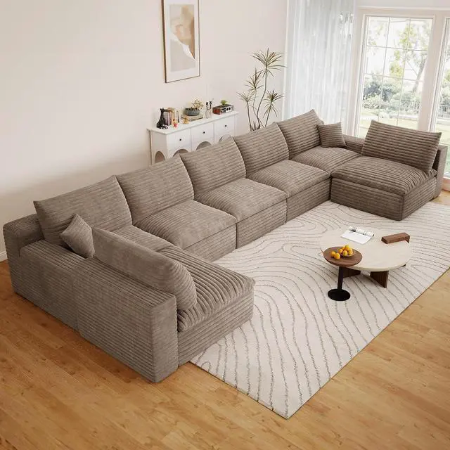 Main image of 165" Oversized Cloud Sectional Couch with U-Shaped Chaise,7-Seater Corduroy Viral Boneless Sofa,Memory Foam Couches in a Box with Deep Seat for Living Room,No Assembly Required, Camel