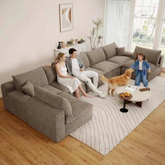 Alt view image 5 of 7 - 165" Oversized Cloud Sectional Couch with U-Shaped Chaise,7-Seater Corduroy Viral Boneless Sofa,Memory Foam Couches in a Box with Deep Seat for Living Room,No Assembly Required, Camel