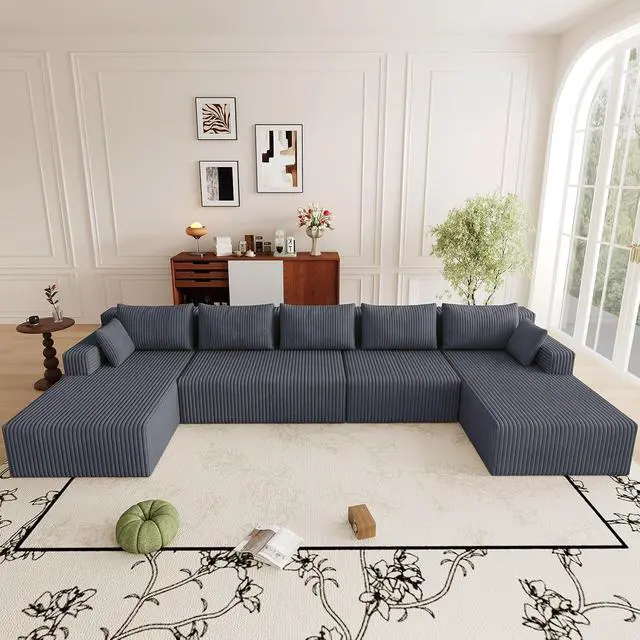 Alt view image 7 of 7 - 160" W Cloud Sectional Couch,Modern U-Shaped Cloud Couch with Deep Seat,Comfy Corduroy 4-Seater Sofa,Memory Foam Sofa for Living Room,No Assembly (Dark Grey)