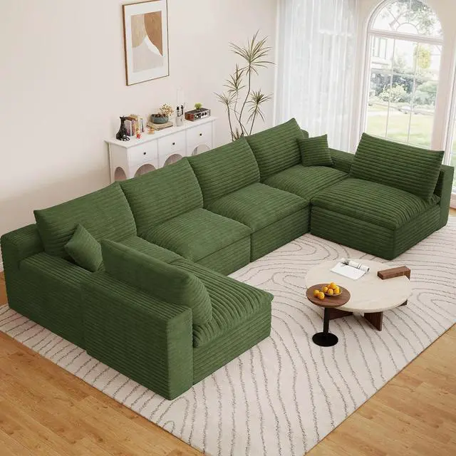 Main image of 136" Oversized Cloud Sectional Couch with U-Shaped Chaise,6-Seater Corduroy Viral Boneless Sofa,Memory Foam Couches in a Box with Deep Seat for Living Room,No Assembly Required, Green