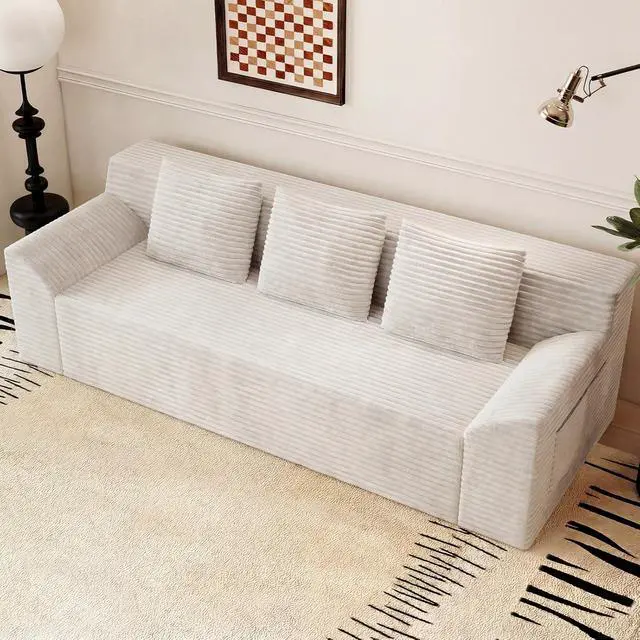 Alt view image 7 of 7 - 71"Cloud Loveseat Sofa,Modern 2-Seater Boneless Couch with 3Pillows & Side Pocket,Soft Corduroy Loveseat,Compressed Foam,Deep Seat,No Assembly for Living Room,Bedroom,Apartment(Tilted Armrest, White)